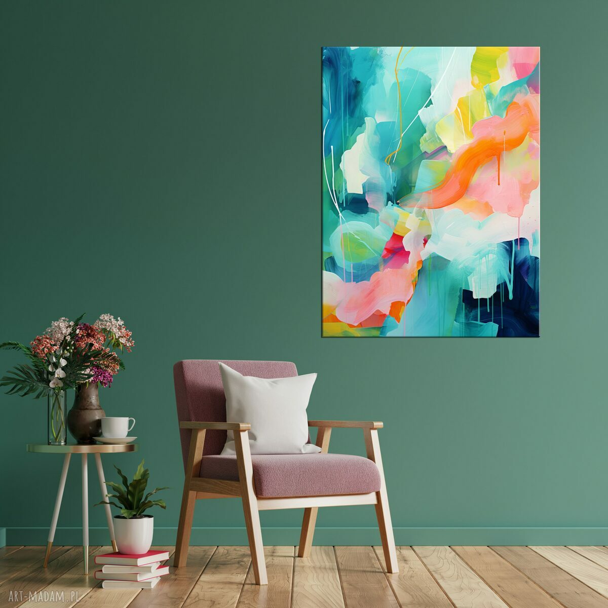 Kolorowy obraz abstrakcyjny - turkusowa abstrakcja 60x80 cm