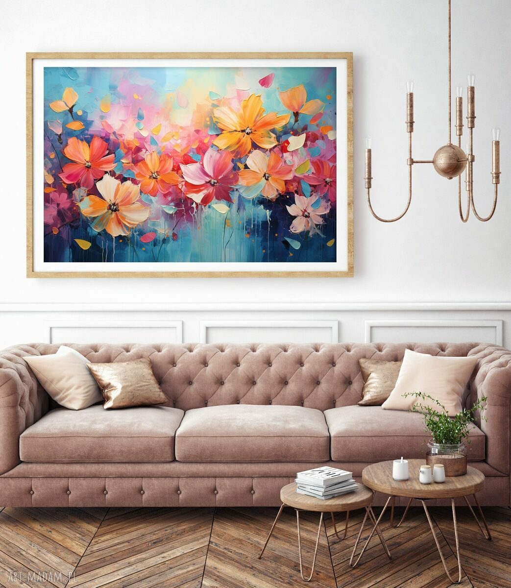 Obraz z kwiatami na płótnie 60x90 cm - łąka kwietna w nowoczesnym stylu