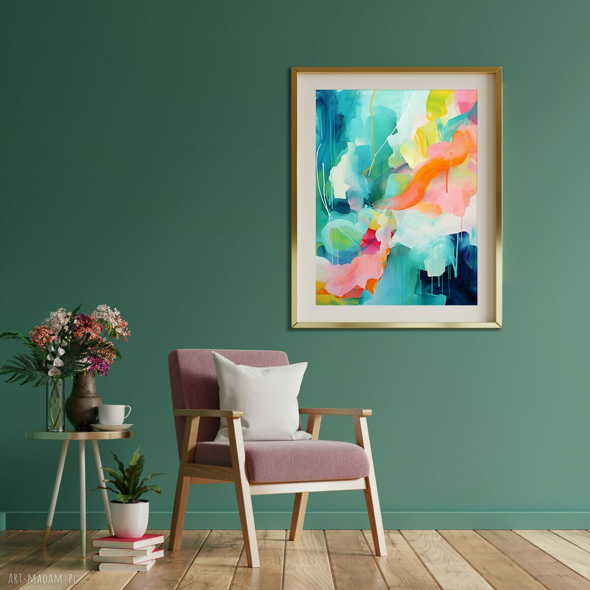Kolorowy obraz abstrakcyjny - turkusowa abstrakcja 60x80 cm