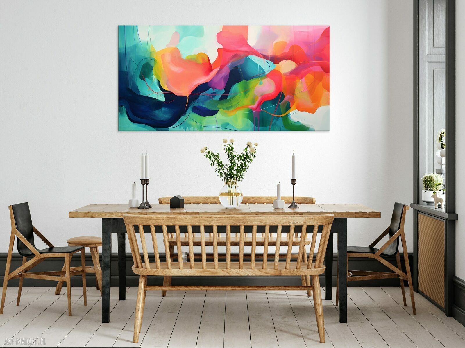Kolorowy poziomy obraz abstrakcyjny 50x100 cm do salonu i biura - wydruk na płótnie