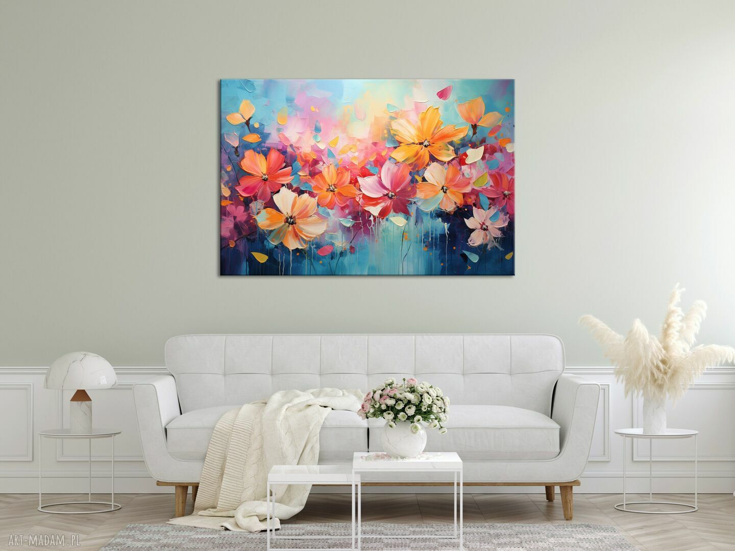 Obraz z kwiatami na płótnie 60x90 cm - łąka kwietna w nowoczesnym stylu