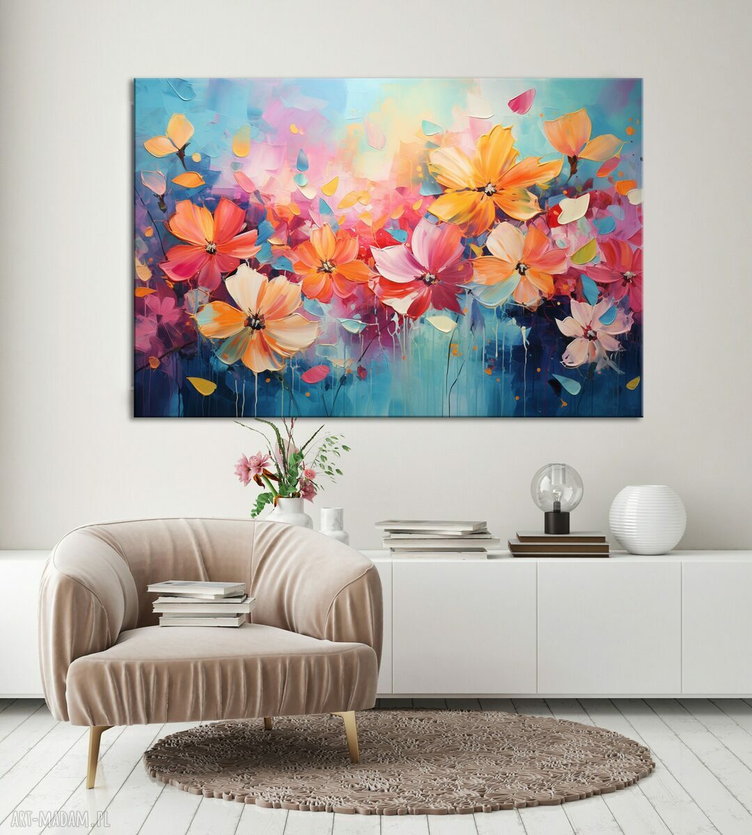 Obraz z kwiatami na płótnie 60x90 cm - łąka kwietna w nowoczesnym stylu