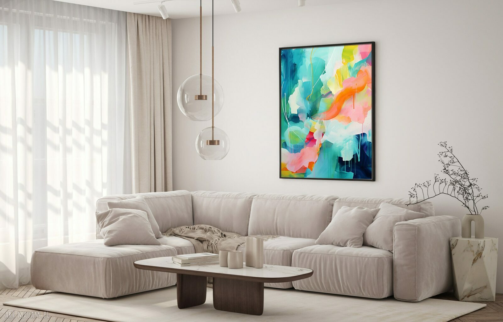 Kolorowy obraz abstrakcyjny - turkusowa abstrakcja 60x80 cm