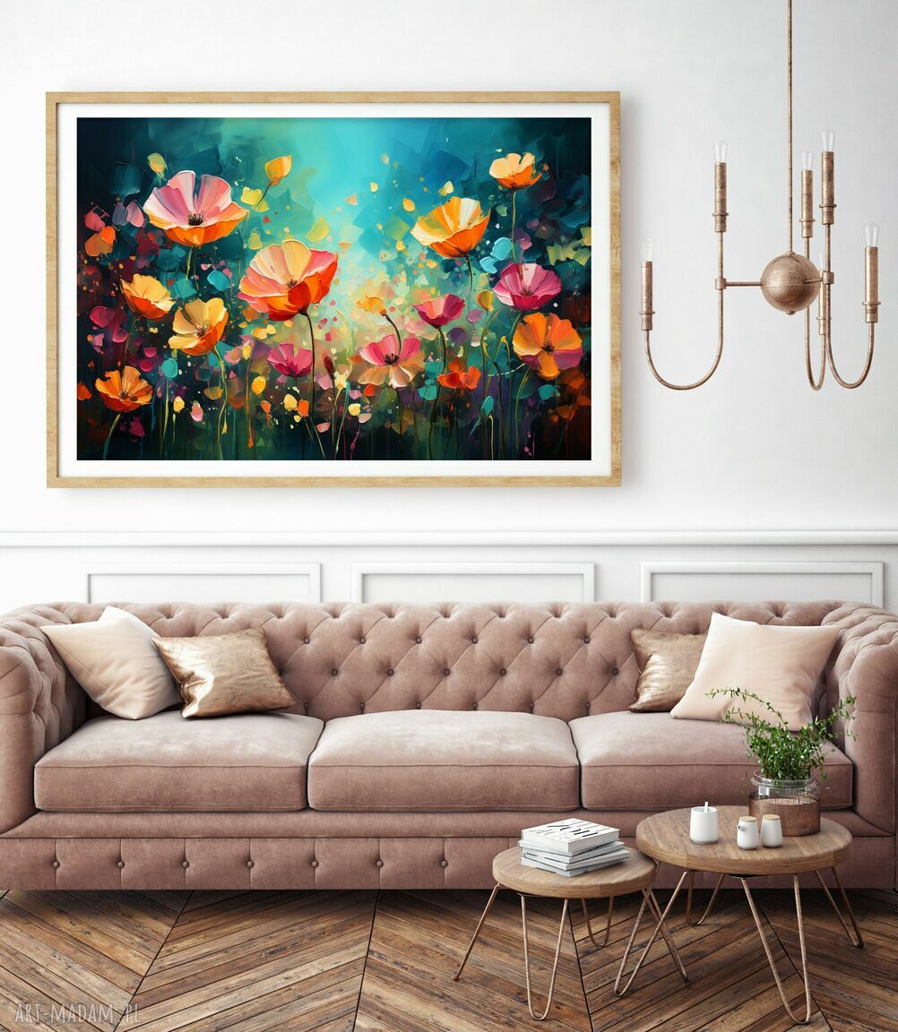 Kolorowy obraz łąka kwietna: abstrakcyjne kwiaty na płótnie 90x60 cm