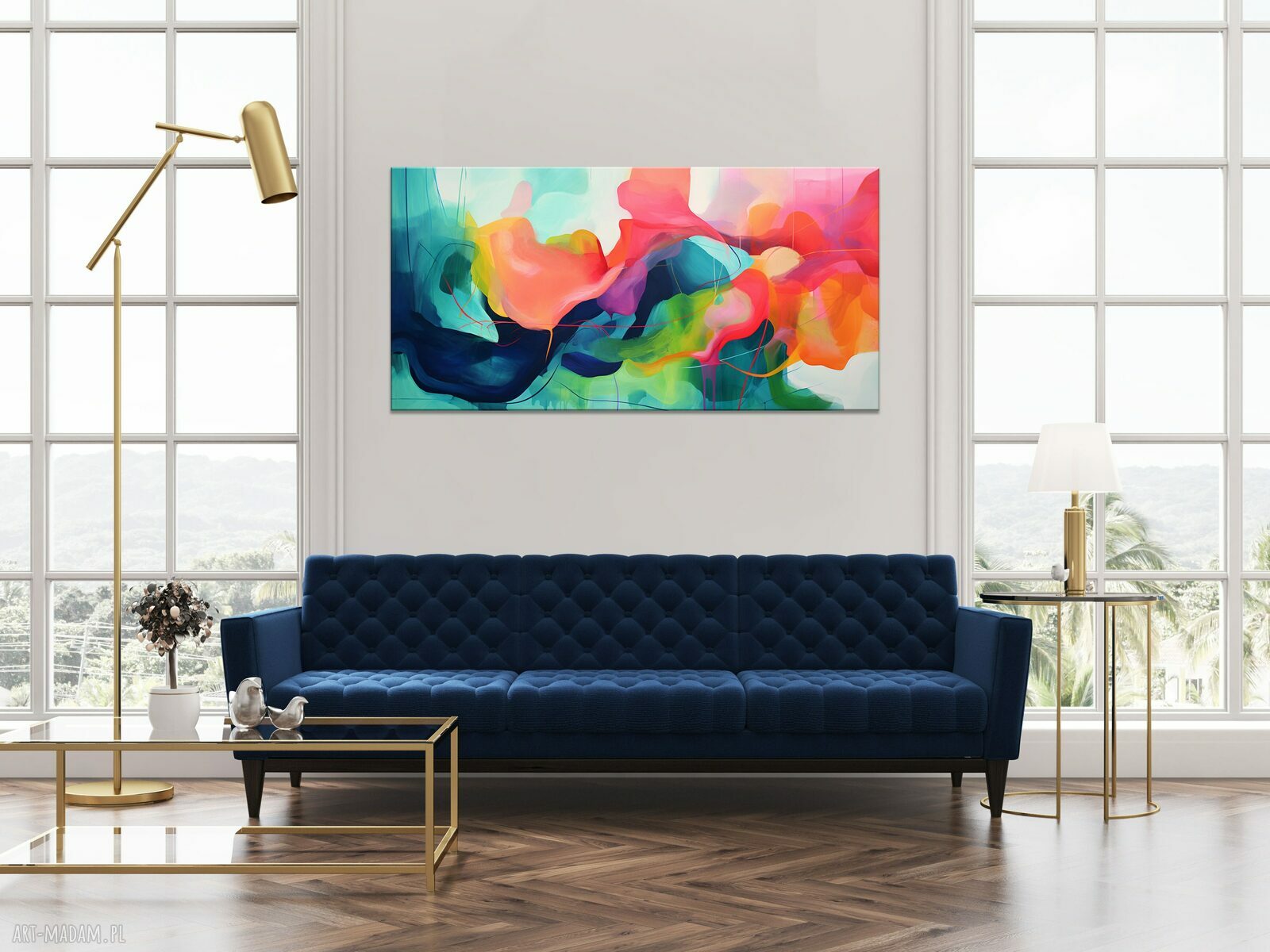 Kolorowy poziomy obraz abstrakcyjny 50x100 cm do salonu i biura - wydruk na płótnie