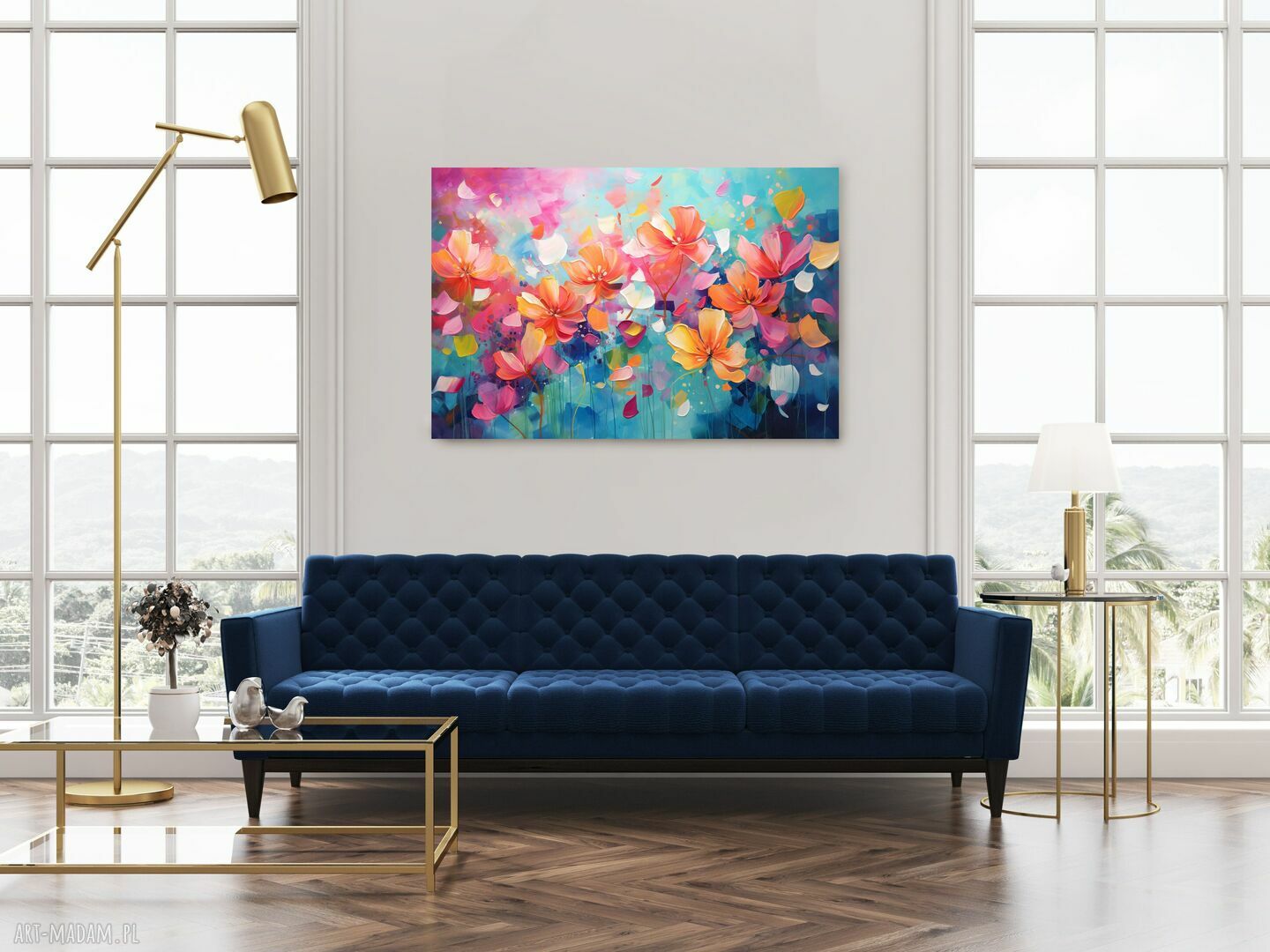 Kolorowy obraz z kwiatami - poziomy do salonu na płótnie 50x75 cm