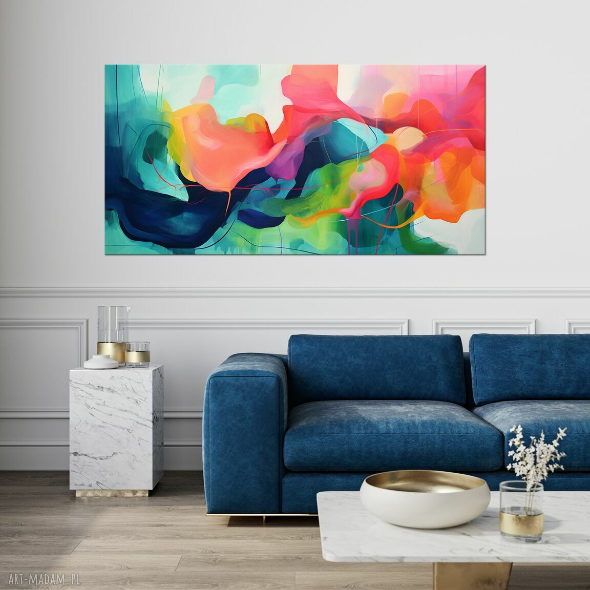 Kolorowy poziomy obraz abstrakcyjny 50x100 cm do salonu i biura - wydruk na płótnie