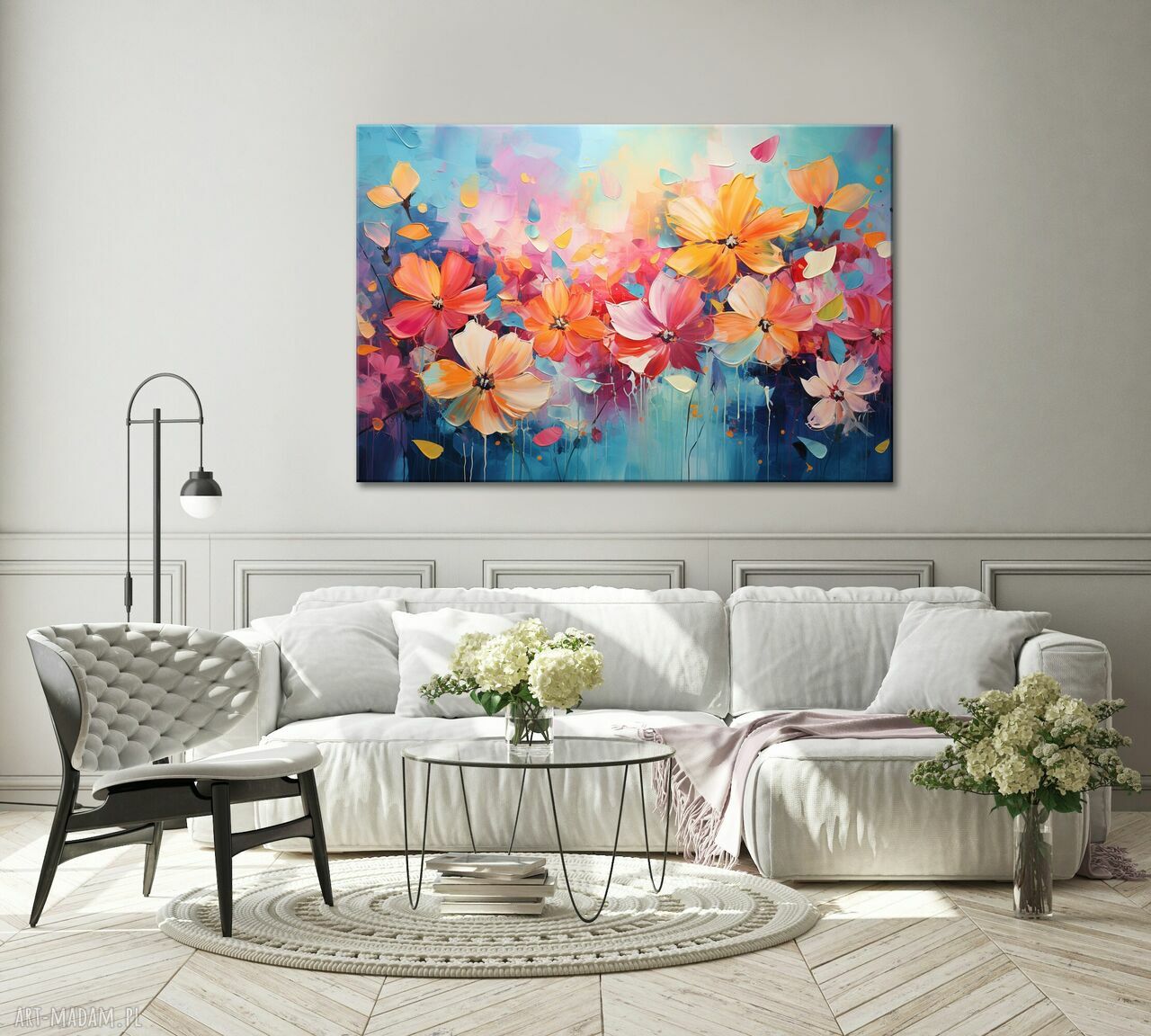 Obraz z kwiatami na płótnie 60x90 cm - łąka kwietna w nowoczesnym stylu