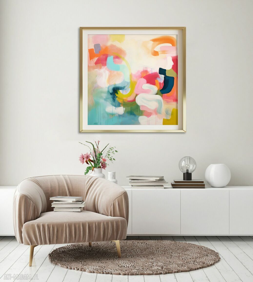 Pastelowy plakat abstrakcyjny 50x50 cm - autorski projekt w delikatnych barwach