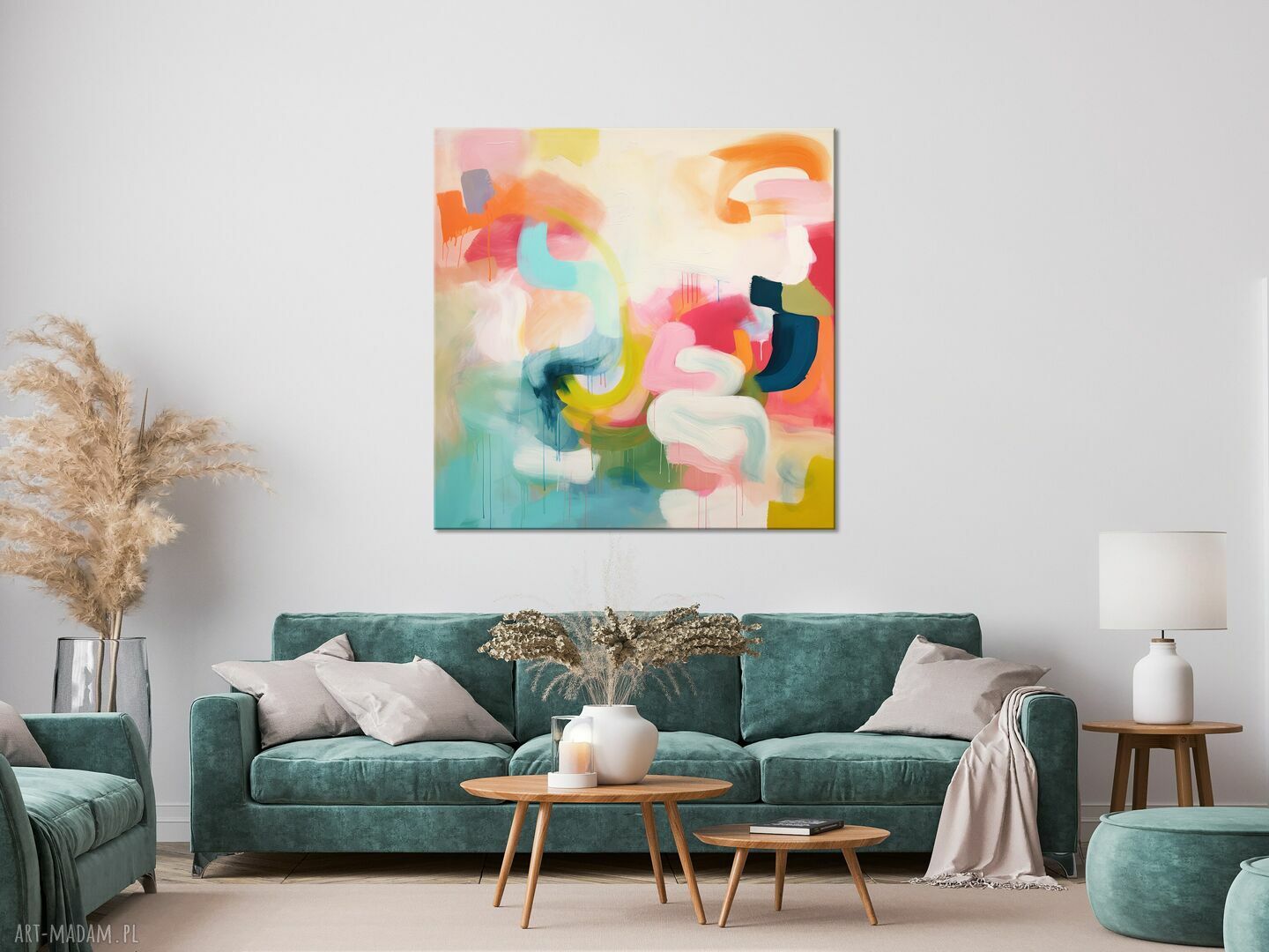Pastelowy plakat abstrakcyjny 50x50 cm - autorski projekt w delikatnych barwach
