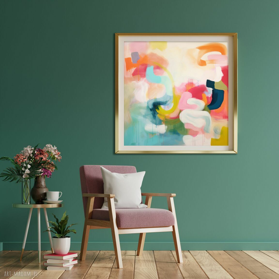 Pastelowy plakat abstrakcyjny 50x50 cm - autorski projekt w delikatnych barwach