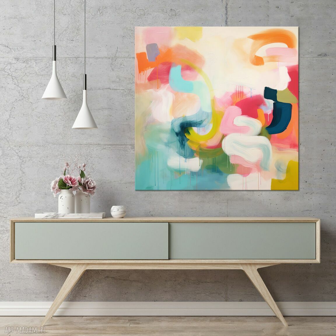 Pastelowy plakat abstrakcyjny 50x50 cm - autorski projekt w delikatnych barwach