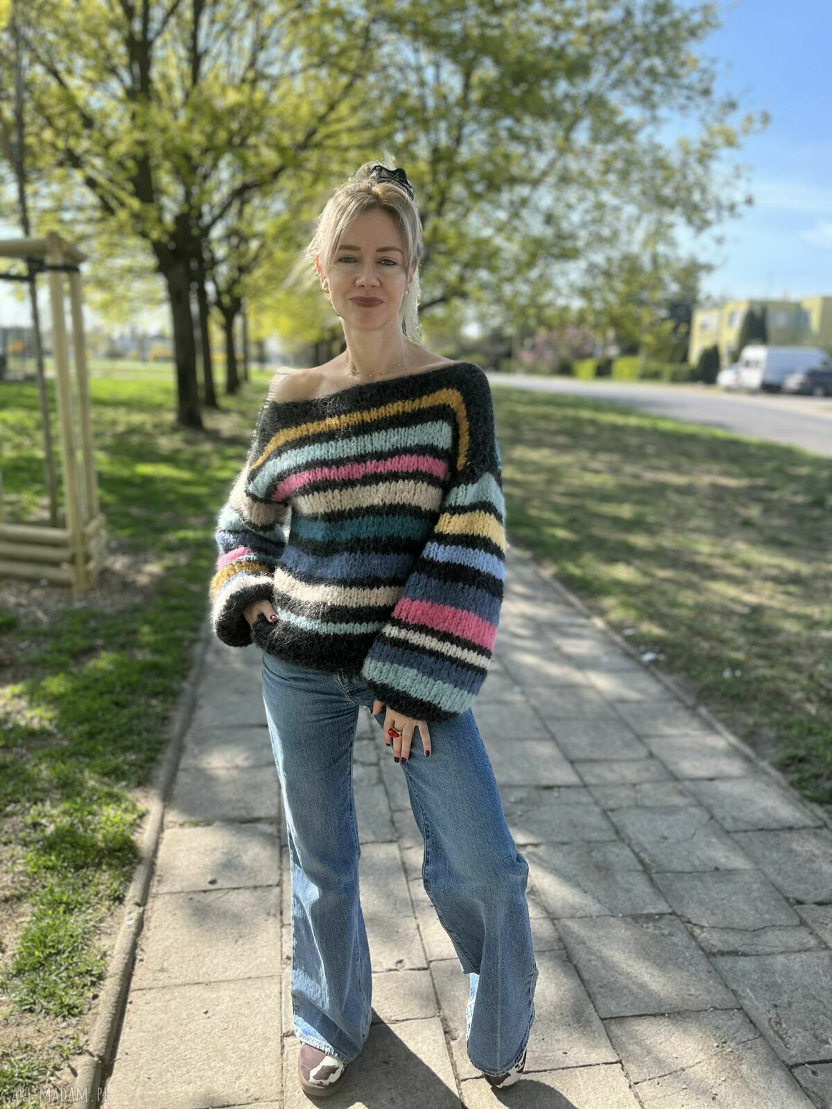 Kolorowy sweter oversize z alpaki i merynosa