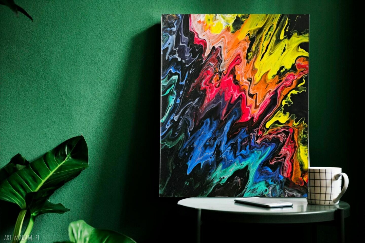 „Kolorowy wybuch energii” - abstrakcyjny obraz ręcznie malowany 40x50 cm do salonu