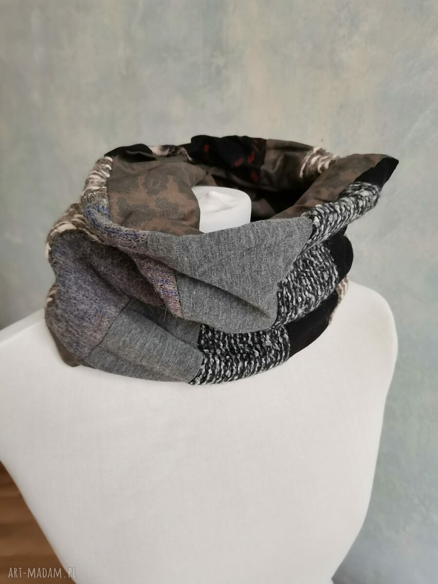 Komin patchworkowy etno boho w kolorach ziemi - one size na podszewce