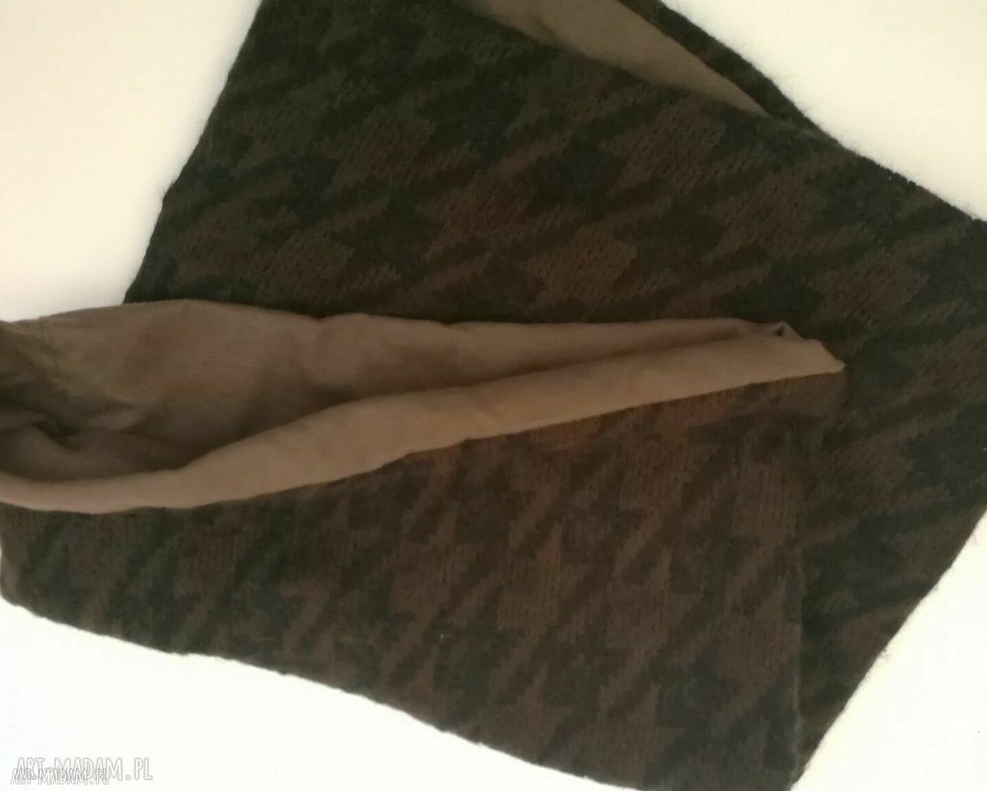 Brązowy komin we wzory unisex Box B1 - 36x50, dzianina swetrowa na podszewce