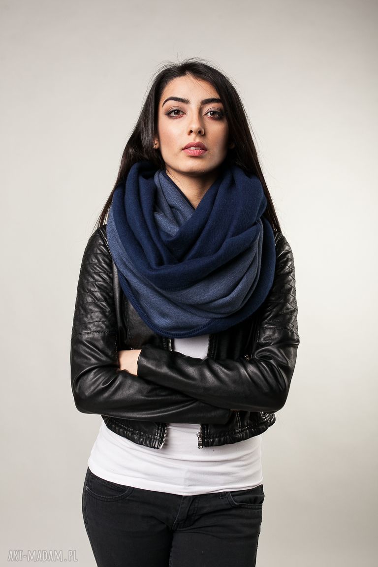 Ciepły komin ciemny jeans handmade Nashani