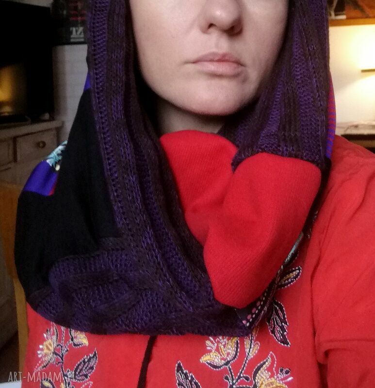 Ciepły duży komin patchworkowy damski boho na podszewce