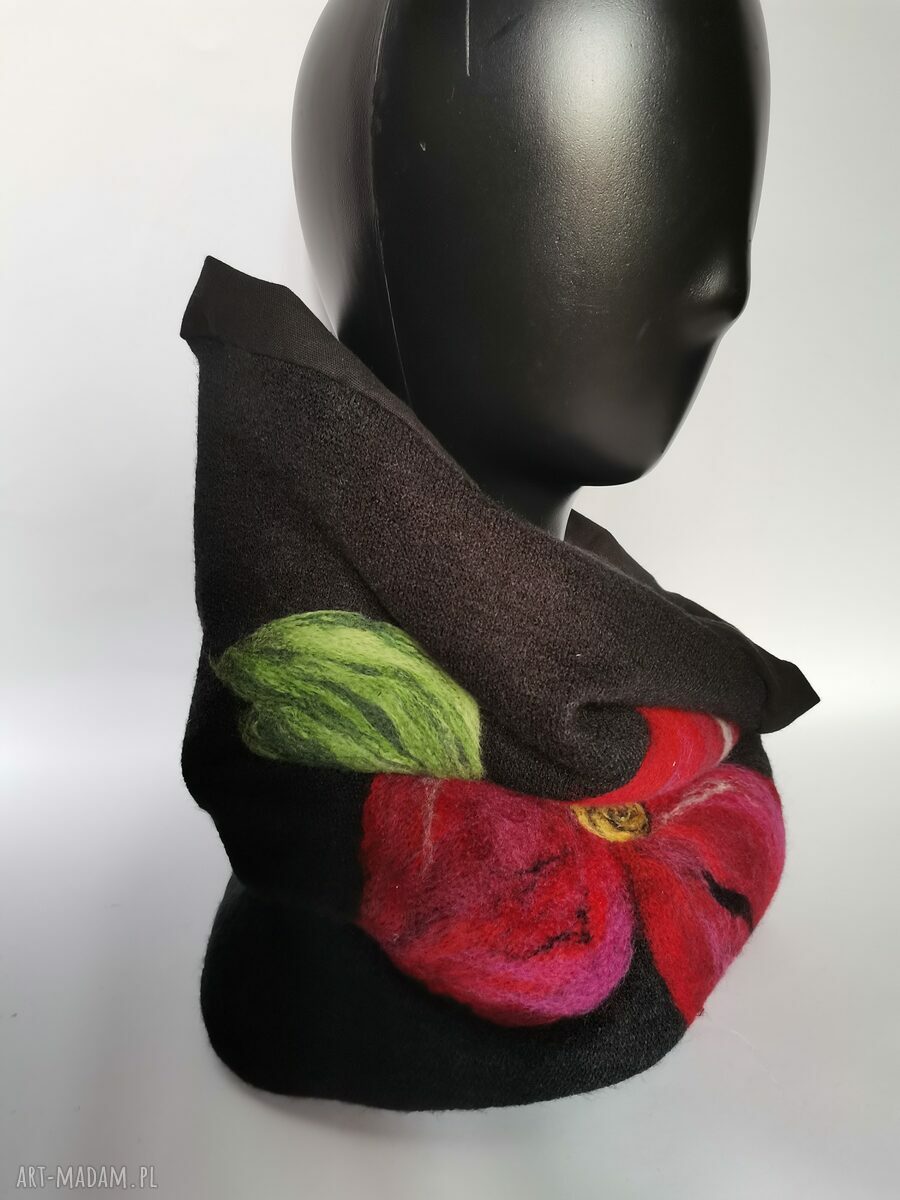 Komin ciepły wełniany filcowany z wełny merynosów Boho - 39x38 cm