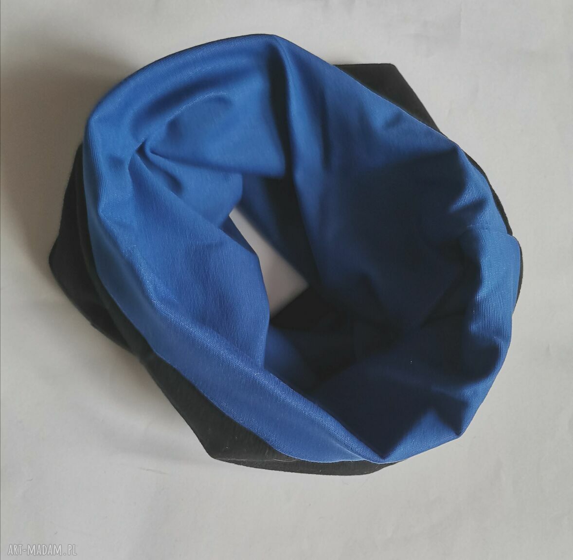 Komin czarno-niebieski Folk etno boho - ręcznie robiony unisex