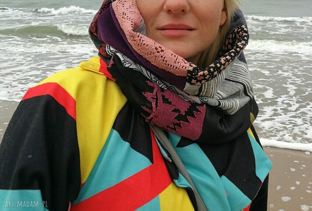 Komin damski patchworkowy boho i folk - ręcznie szyty na podszewce
