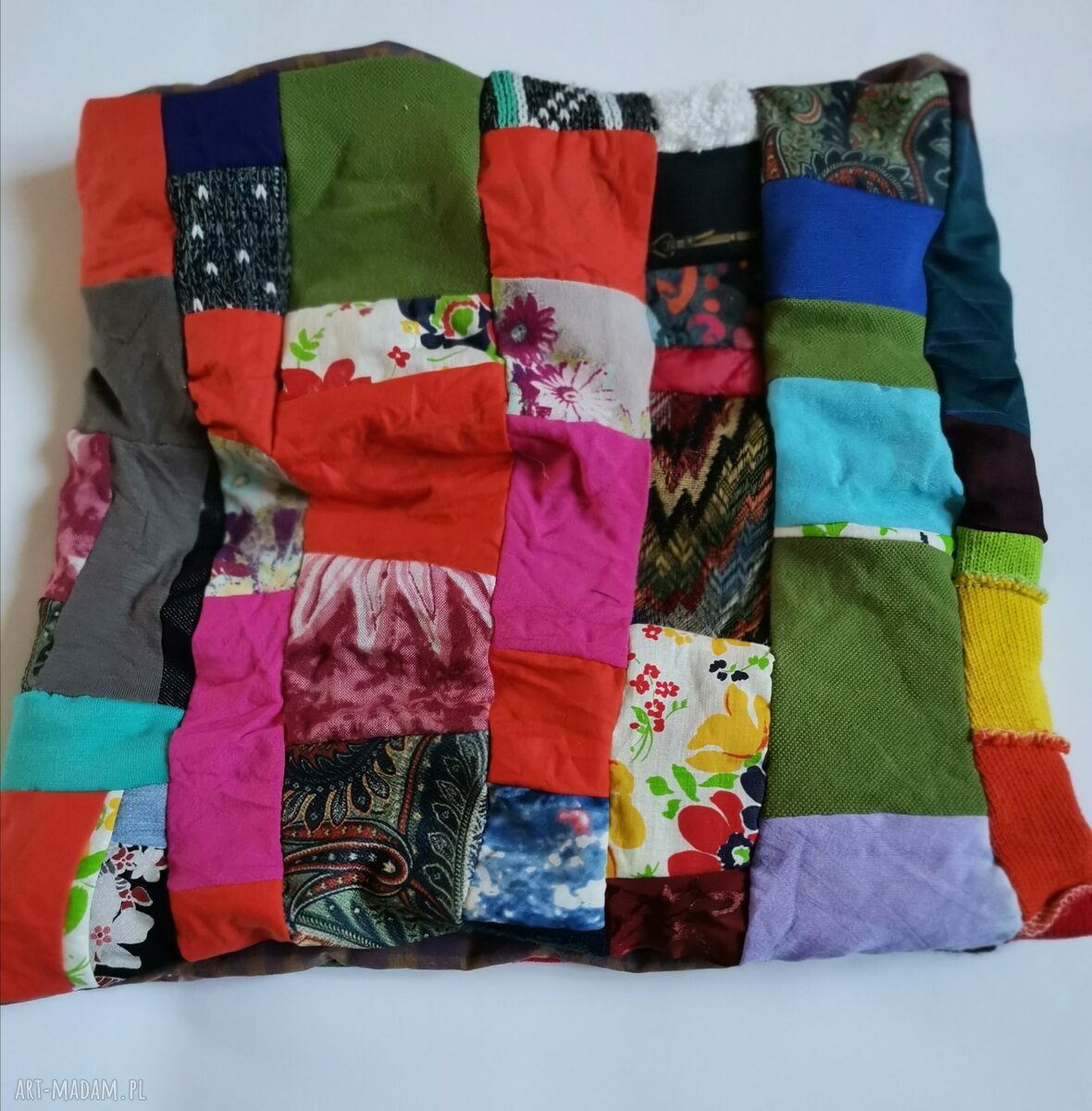 Duży komin patchworkowy etno boho na podszewce - ciepły i kolorowy