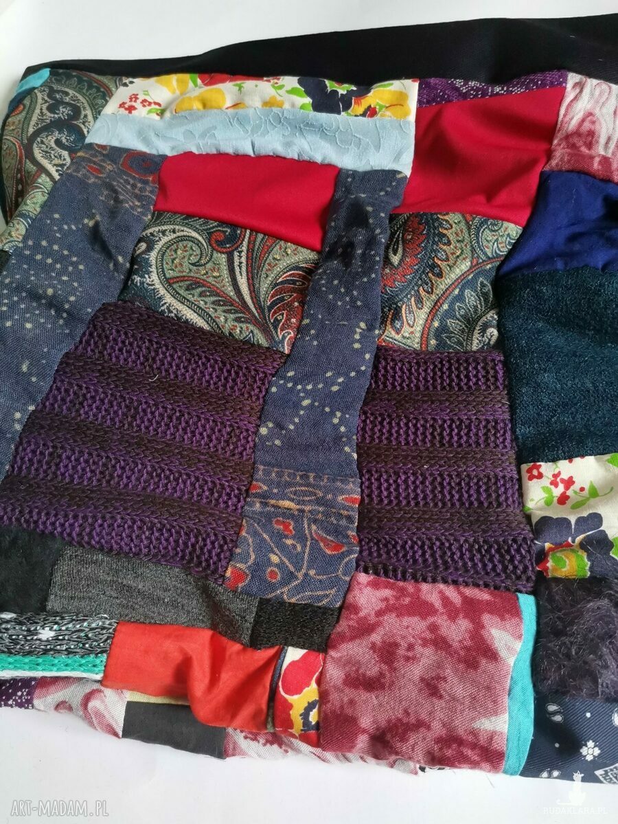 Duży komin patchworkowy etno boho z podszewką - ciepły i kolorowy