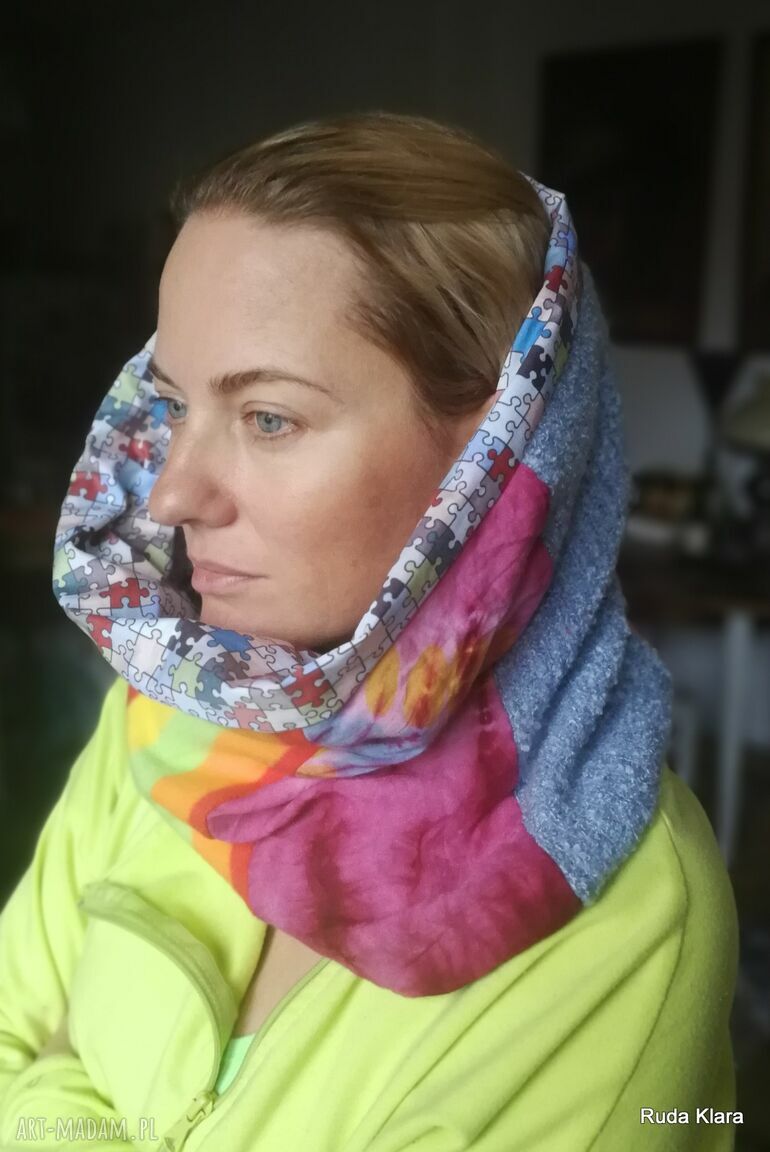 Komin etno boho patchworkowy dla kobiet - kolorowy, ręcznie wykonany
