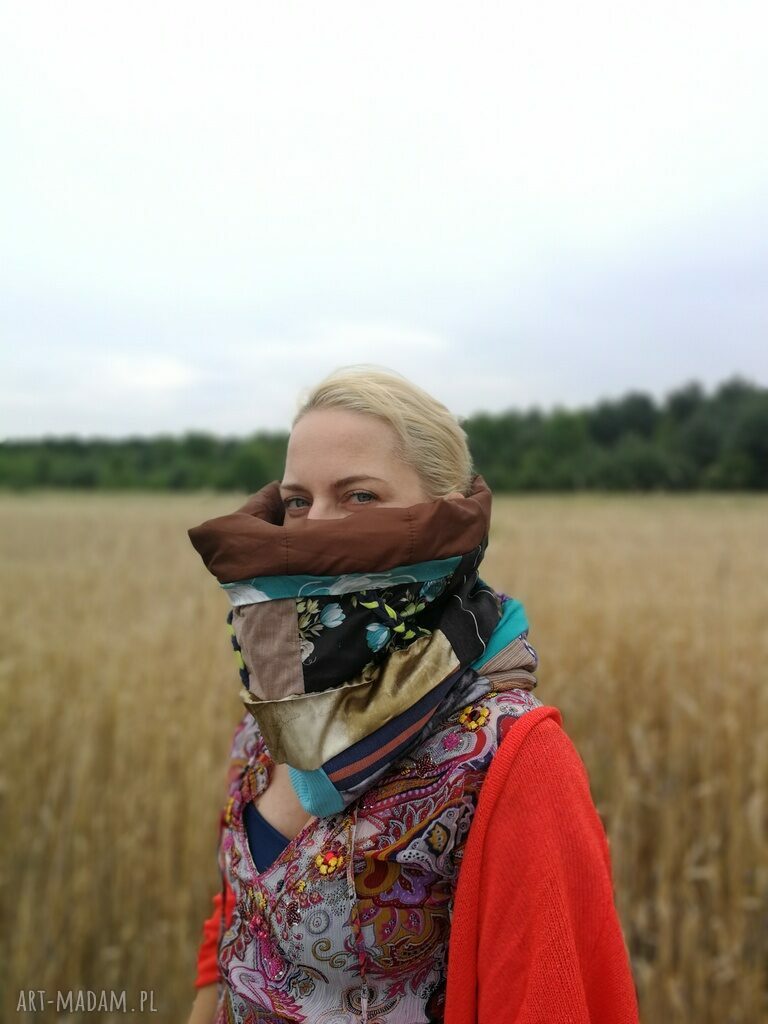 Komin etno boho patchworkowy - ciepły, ręcznie robiony unikat