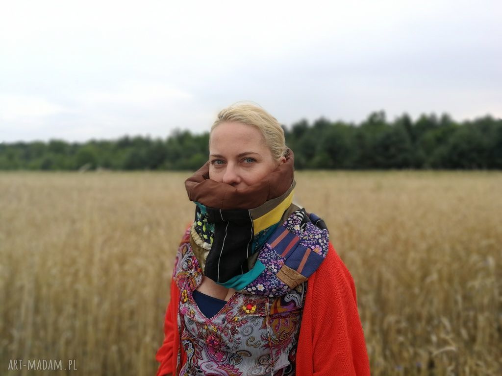 Komin etno boho patchworkowy - ciepły, ręcznie robiony unikat