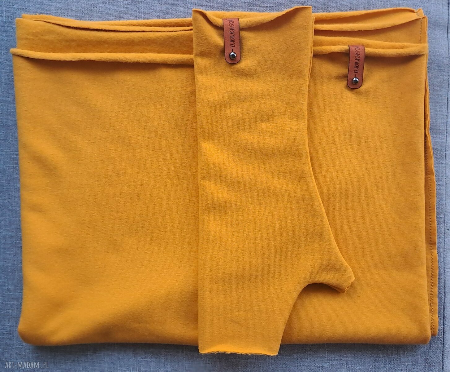 Komin i mitenki w kolorze miodowo-musztardowym - zestaw handmade