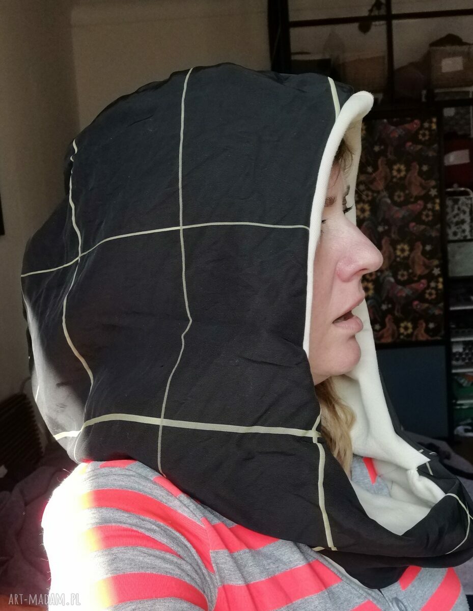 Komin kaptur uniwersalny wiosenny boho w kratkę (oversize)
