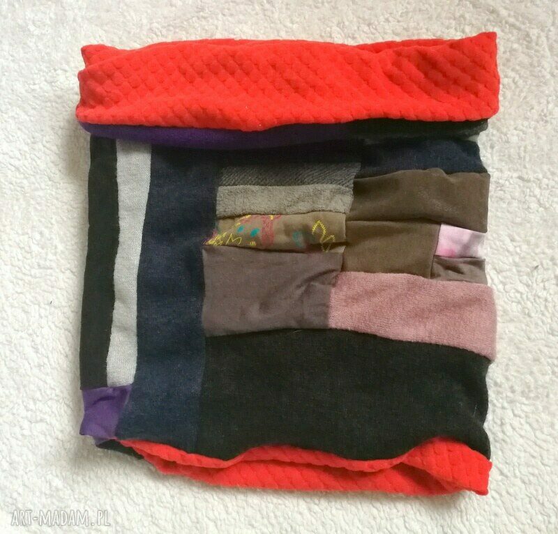 Kolorowy, ciepły komin patchworkowy Boho Etno - damski na podszewce (47 x 36 cm)
