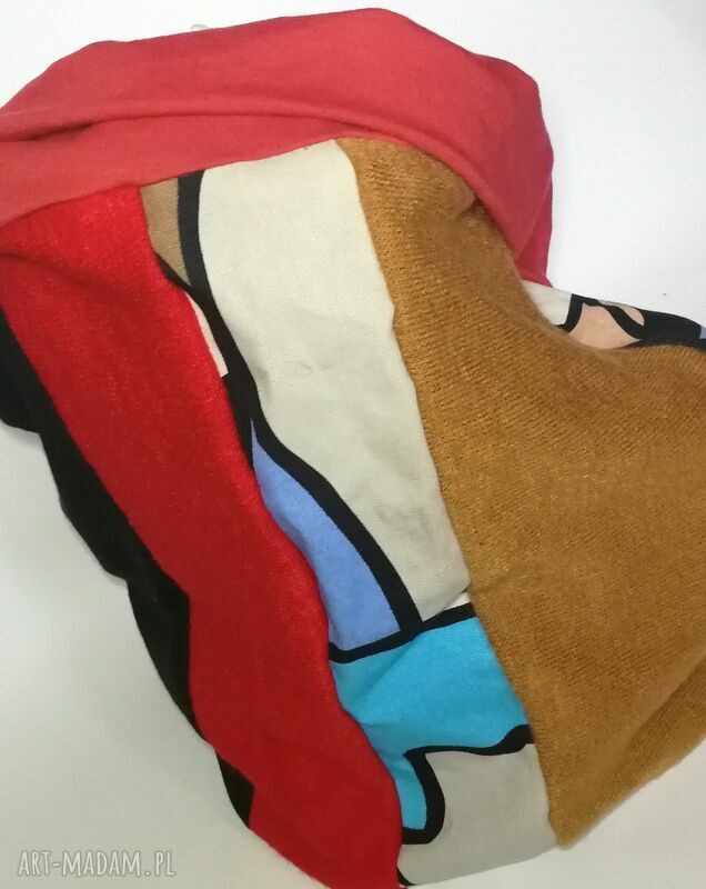 Kolorowy komin patchworkowy boho etno „zwariowany” - ciepły damski na podszewce (handmade)