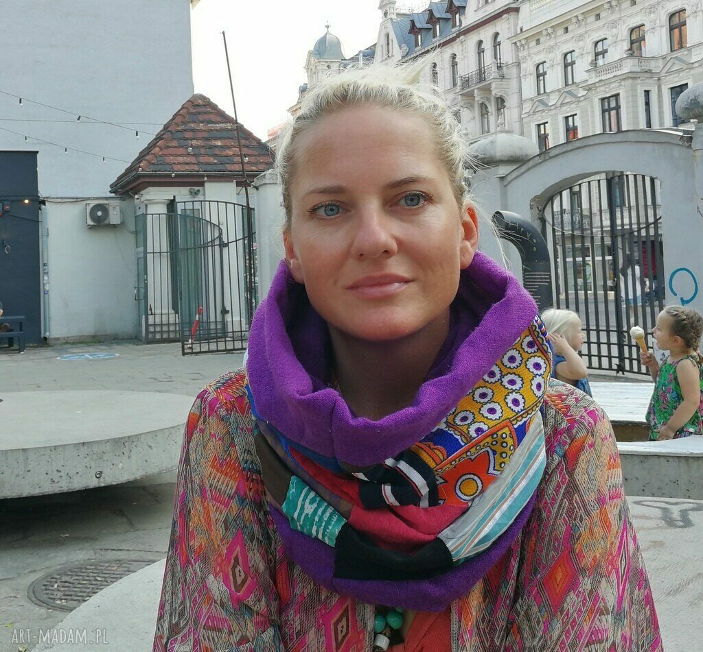 Kolorowy komin patchworkowy na podszewce - folk i boho (handmade)