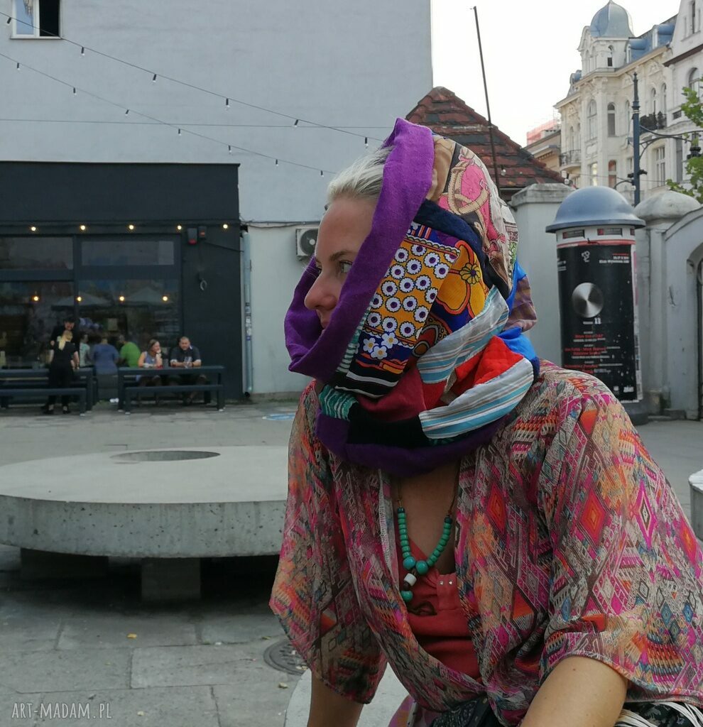 Kolorowy komin patchworkowy na podszewce - folk i boho (handmade)