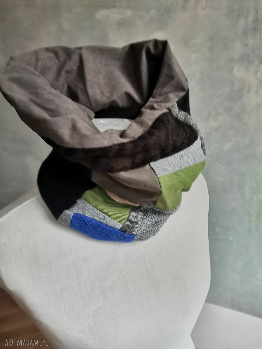 Komin kolorowy one size patchworkowy Etno-Boho z frędzlami na podszewce