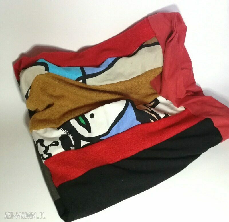 Kolorowy komin patchworkowy boho etno „zwariowany” - ciepły damski na podszewce (handmade)
