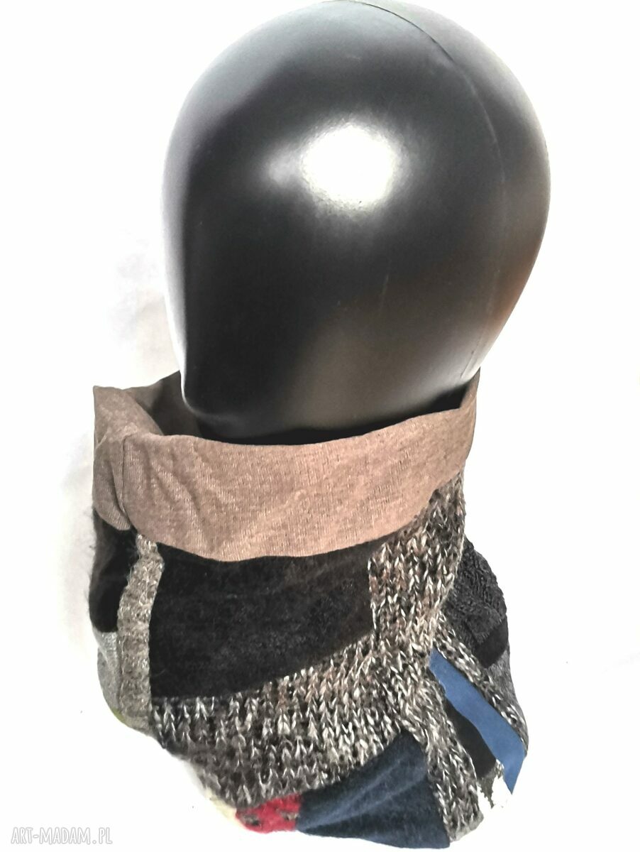 Komin kolorowy one size patchworkowy Etno-Boho z frędzlami na podszewce