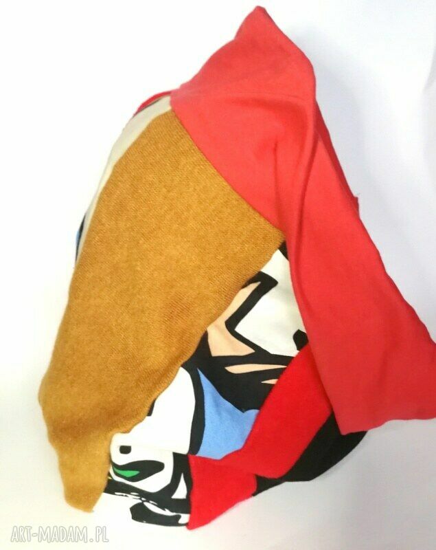 Kolorowy komin patchworkowy boho etno „zwariowany” - ciepły damski na podszewce (handmade)