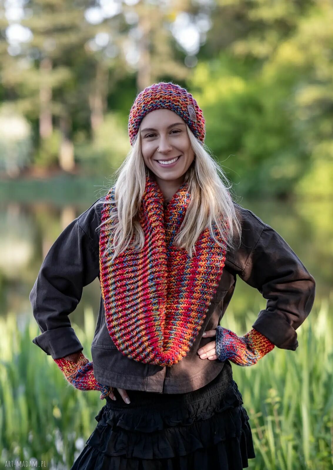 Komin MERINO 100% w przygaszonych odcieniach czerwieni