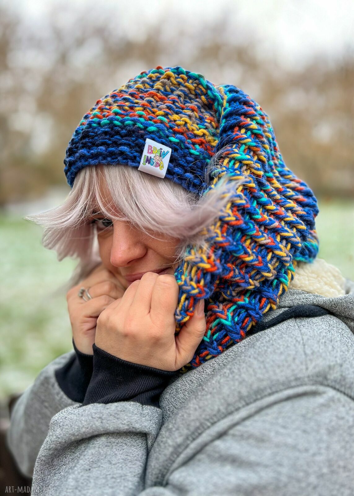 Komin merino 50% 'Górski potok' - damski komin premium 3 w 1