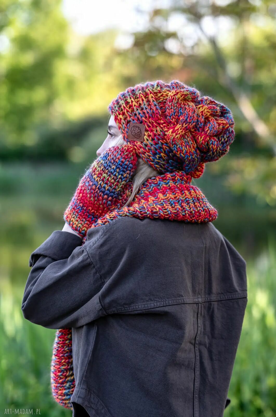 Komin MERINO 100% w przygaszonych odcieniach czerwieni