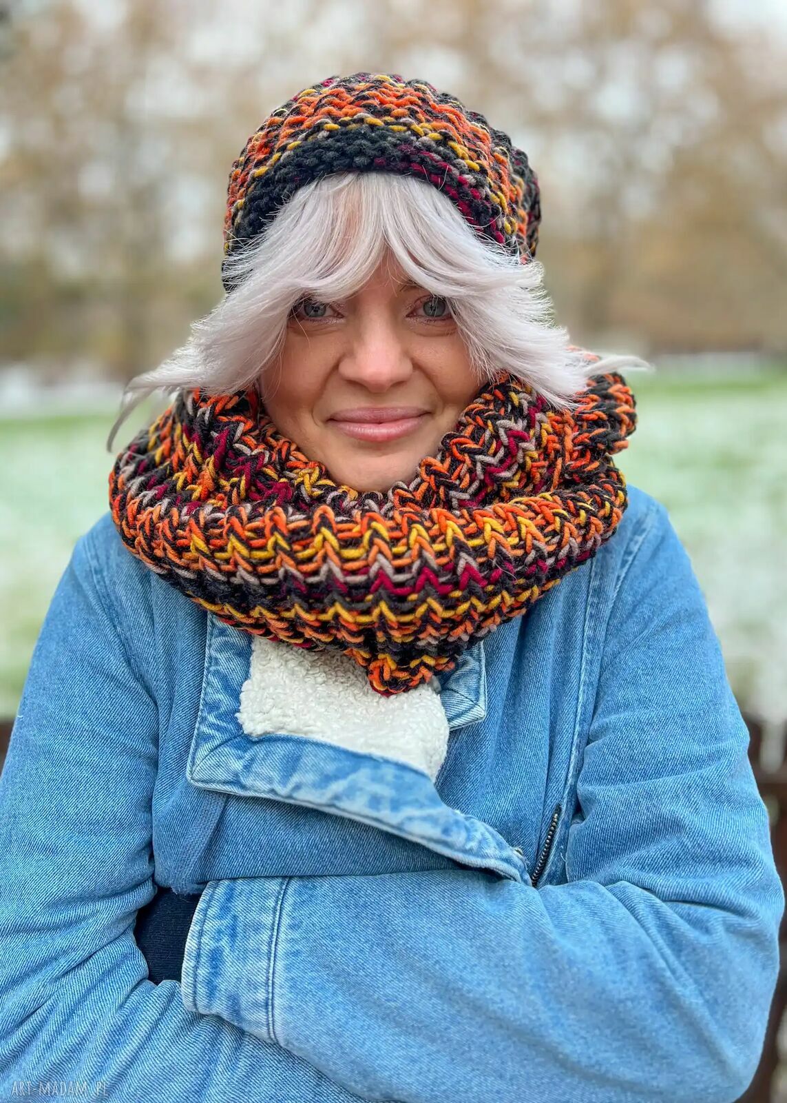 Komin MERINO 50% „Ciemna jesień” - damski komin premium 3 w 1