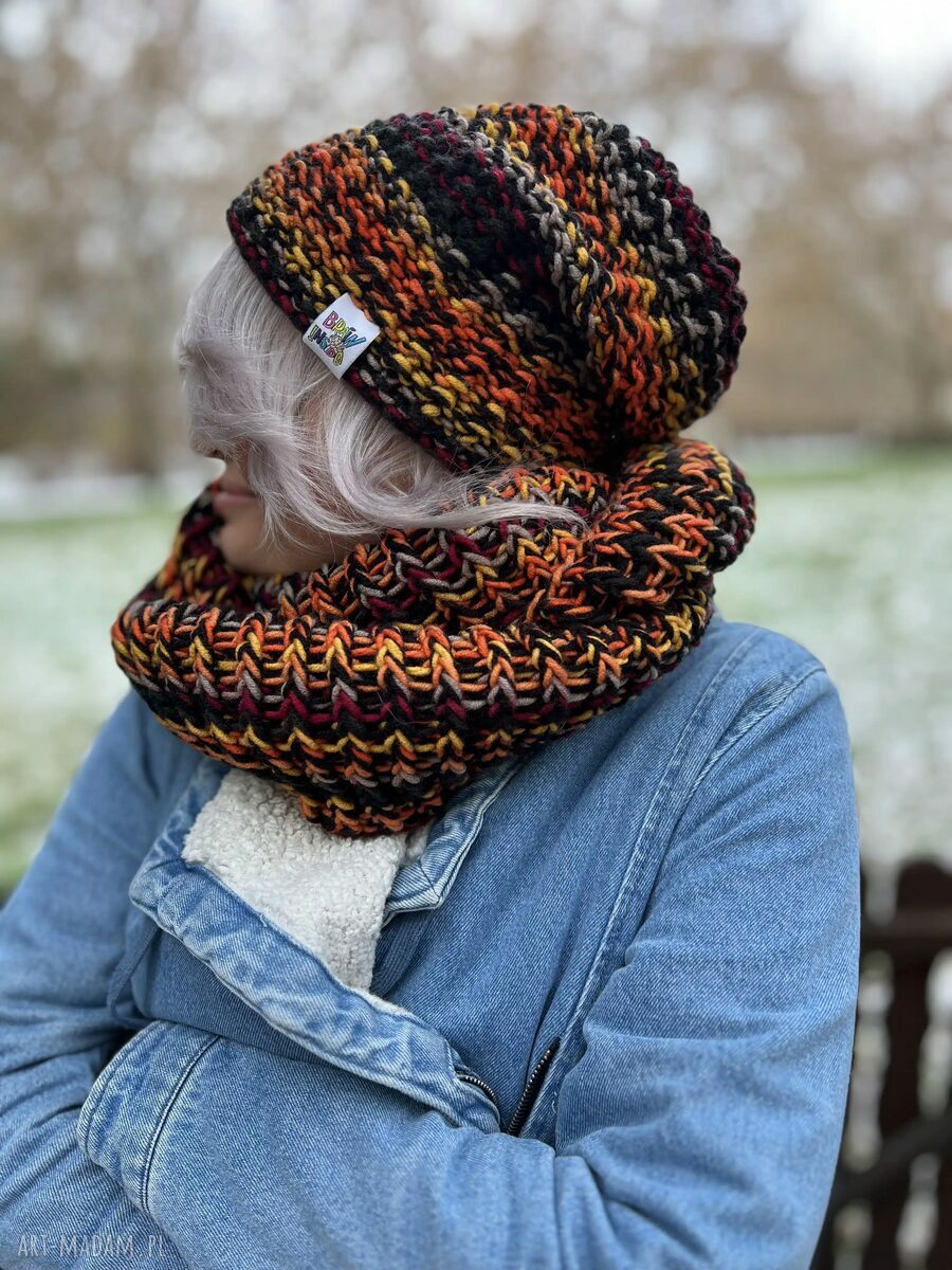 Komin MERINO 50% „Ciemna jesień” - damski komin premium 3 w 1