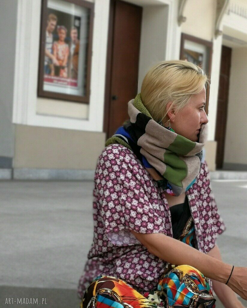 Ciepły komin patchworkowy dla kobiet - boho na zimę