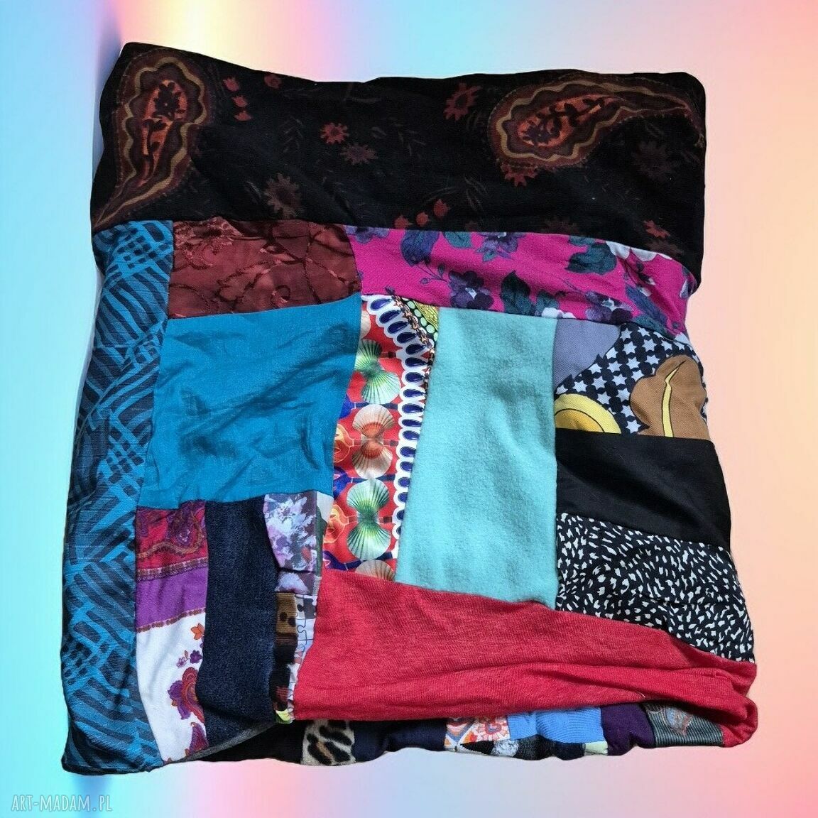 Miękki komin patchworkowy kolorowy unisex - etno boho
