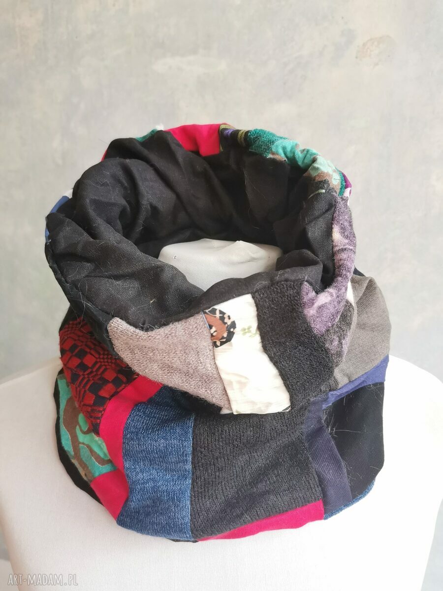 Komin miękki patchworkowy Ruda Klara - wiosenny boho z frędzlami