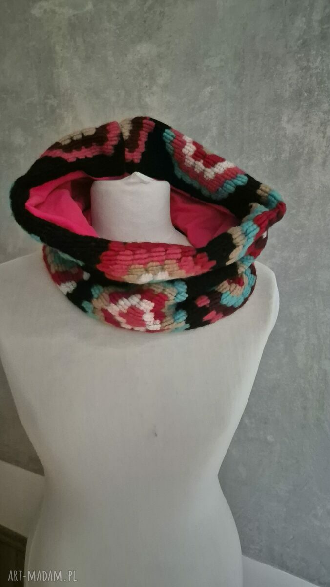 Miękki komin boho w kwiaty na podszewce - wkładany przez głowę