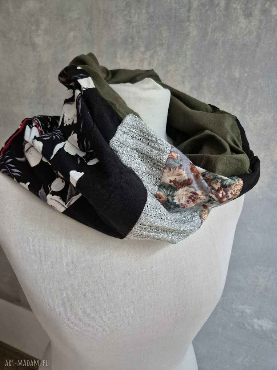 Komin damski patchworkowy - kolorowy, miękki i w stylu boho